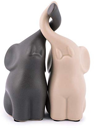 pajoma® Verliebte Elefanten Größe S, 2er-Set aus Keramik | Höhe 11 cm - Harmonisches Pärchen in Beige & Grau | Tierfigur Dekoration, Dekofigur, Tischdeko für Küche, Bad, Wohn- und Schlafzimmer