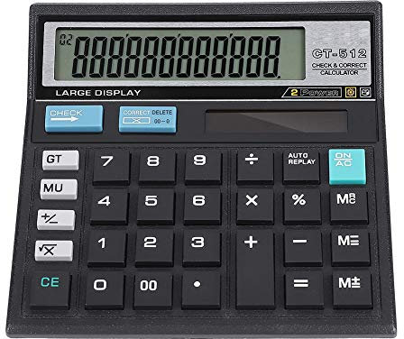 ASHATA Taschenrechner, 12-stellig Standard Funktion Tischrechner Bürorechner Großer Bildschirm,Praktische Solarrechner Taschenrechner Rechenmaschine für Büro/Finanzen Schwarz