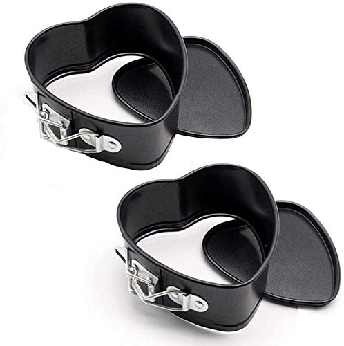 webake Stampo Torta Cuore 2 Pezzi 11cm Tortiera Apribile Stampo Apribile a Cuore con Fondo Rimovibile Antiaderente Teglie a Forma di Cuore, Nero