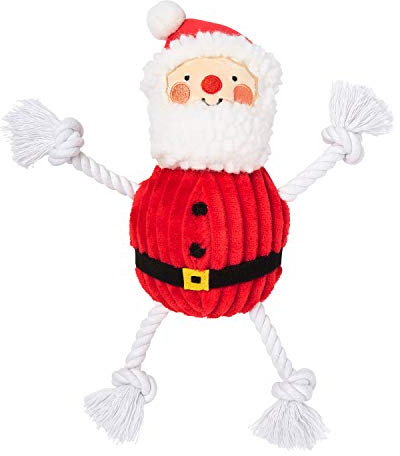 Pearhead The Real Santa Claus Holiday Dog Toy, Durable Corduroy Rope Toy, Stuffed Plush Chew Toy with Loud Squeaker, Christmas Stocking Stuffer for Pets