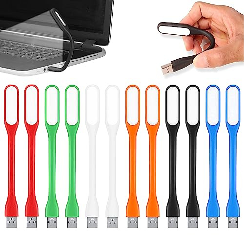 ADNEWX Flexible LED USB Licht, Mini USB LED Lampe 12 Stk | Biegsam Leicht Leselampe Hals für Laptop Powerbank, 6 Farben Einfaches Nachtlicht Leselicht