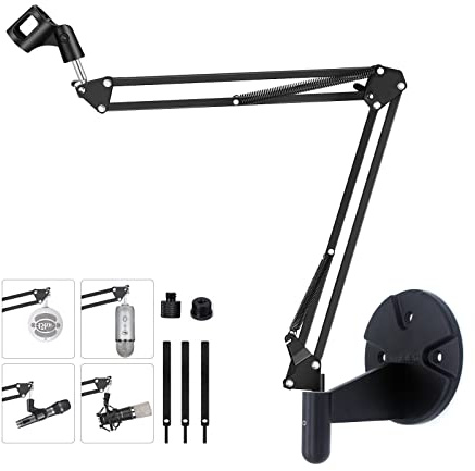 Mikrofon Wand Halterung Klappbarer Ständer kompatibel mit Blue Yeti Snowball Nano X und Razer HyperX Elgato USB Kondensator Mikrofon für Live-Streaming, Rundfunk, Bühnen, Youtube, Online-Kurs