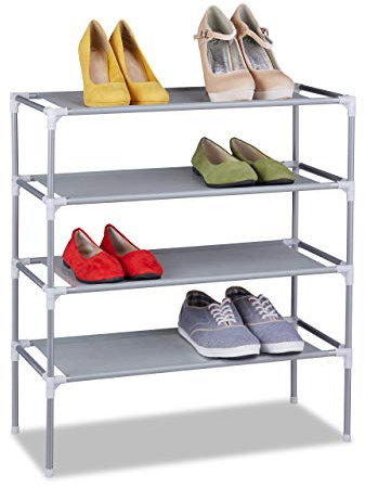 Relaxdays Étagère à Chaussures, système d'emboîtement, Tissu, 4 Niveaux, pour 12 Paires, 68x62x28 cm, Gris
