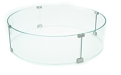 AMS Feuerstelle / Windschutz für Kamin, rund, 76,2 cm, aus gehärtetem Glas Windabweisend, mit Aluminium-Eckhalterung und Gummifüßen