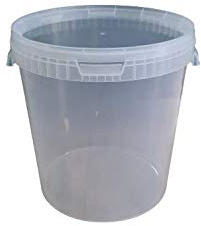1 x 30 Liter Eimer mit Deckel transparent, stapelbarerer Milch-/Vorratseimer, Honigeimer Kunststoffeimer mit Lebensmittelfreigabe, Lebensmittelechte Behälter, Leereimer für Mehl, Wassereimer, 1 Stück