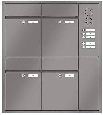 RENZ/Plan / 4er Unterputz-Briefkastenanlage Einbau-Briefkasten mit Sprechfeld/RAL-Farbe 9007 Volumen 21 L/Dein-Briefkasten.de