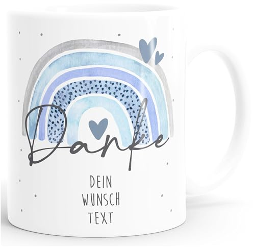 SpecialMe® Kaffeetasse Danke Regenbogen personalisierbar Wunschtext Dankeschön-Geschenk personalisierte Geschenke Weiss Keramik-Tasse