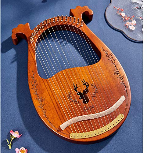 Harfe Instrument 16 Metal Strings Lyre Harfe Mahagoni Lye Harfen Mit Stimmschlüssel Pick Extra Saiten Black Gig Bag,Tutorial-Buch,Zitter Musikinstrument,Braun