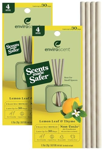 Enviroscent Non-Toxic Air Freshener Scent Stix™ Refills - Compatible with Enviroscent Scent Stix™ Liquid-Free Diffuser Kit - Fragrance Lasts Up to 60 Days - Lemon Leaf & Thyme (Pack of 2)