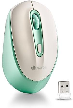 NGS Smog-RB Mint- Ratón Inalámbrico Recargable Multidispositivo con Iluminación LED, con Tecnología Bluetooth 3.0/5.0, 2,4 GHz, 10M Distancia, 50 Horas de Batería, Color Verde y Blanco