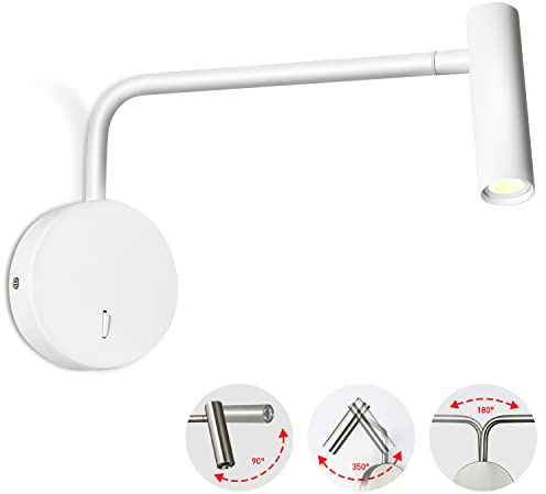 ZEROUNO Wall Mounted Reading Light for Bedroom Hardwired Sconce with Switch on/Off Modern 3000K Bedside Swing Arm Wall Lamp (White)