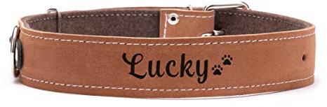 Petsen Personalisierte Hundehalsband mit Namen und Telefonnummer | Hundehalsband Leder | Hunde Halsbänder für Kleine und Große | Dog Collar | Farbe: Braun Große: XXL