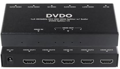 DVDO 1x4 HDMI-Splitter mit HDR | 4K-HDMI-Splitter 1 in 4 Out | unterstützt HDCP 2.2 und 2.0b Spezifikationen | Auflösungen bis zu 4K @ 60Hz 4:4:4 Chroma Subsampling
