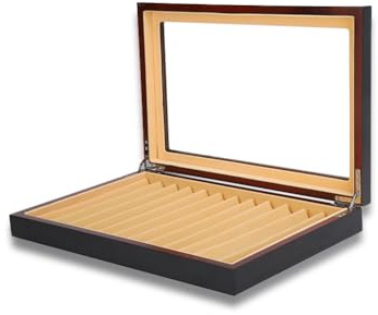 Tiiyee Stifthalterbox, 12 Füller Anzeigebox Vitrine Stiftebox Holz Kugelschreiber Federhalter Display Box Sammelbox Veranstalter Aufbewahrungskiste mit Glasfenster Schreibgeräte Aufbewahrungsbox