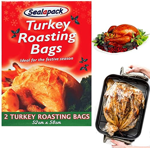 2 x Roasting Bags, 52 x 58 cm Turkey Oven Bags Large Size Oven Cooking Roasting Bags for Turkey Chicken Meat Ham Seafood Vegetable