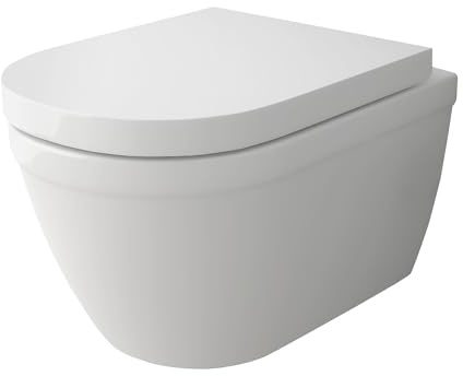 Alpenberger Wand WC Spülrandlos Toilette | Keramik Hänge WC Toilettendeckel mit Absenkautomatik | Nano Beschichtung Gäste WC Toilettenschüssel | Kloschüssel Passend Geberit