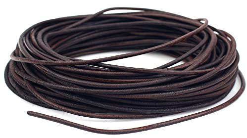RUBY Unos 20m x 2mm Cuerda Cuero para Manualidades,Cordón de Cuero Genuino,Cordon Cuero para Colgante época,Cordones Redondos para Bisuteria DIY,Cordon Cuero de Vaca,Tiras de Cuero(Marrón-2mm)
