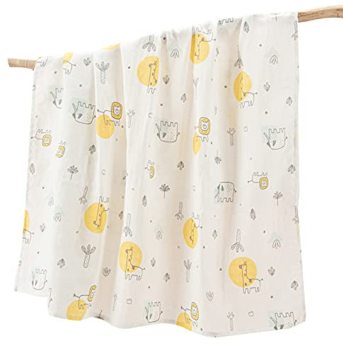 SONARIN Babydecke 110 x 110cm,Baumwolle Baby Musselin Decke Weich Atmungsaktive Baby Badetuch Waschlappen Cartoon Baby Kuscheldecke Krabbeldecke für Baby Jungen & Mädchen(Tiere)