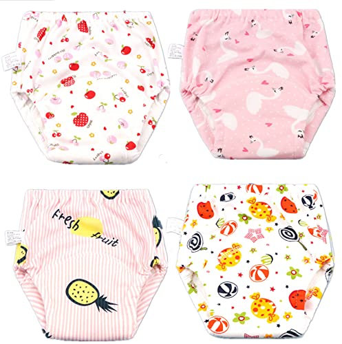 Green travel 4 Stück Töpfchen Trainingshose Baby, Baumwolle Waschbare Atmungsaktiv Kleinkind Windelhosen Töpfchentraining Unterwäsche1-4 Jahre (M-100/2-3 Jahre, Farbe A)