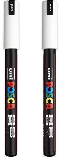 Posca PC-1MR Farbmarker, Kunststifte, 0,7 mm Spitze, weiße Tinte, 2 Stück