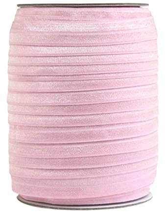Bristlegrass Bande élastique brillante et pliable pour couture - Rouleau de ruban extensible pour attacher les cheveux, bandeau, robe, couture (B-1,6 cm x 45,7 m, rose rose)