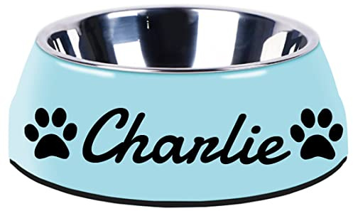 Personalised Dog Bowls Separate Type Design Cat Bowl Custom Pet Dog Cat Name Food Water Bowl Non Slip Bottom Puppy Bowl (Blue)