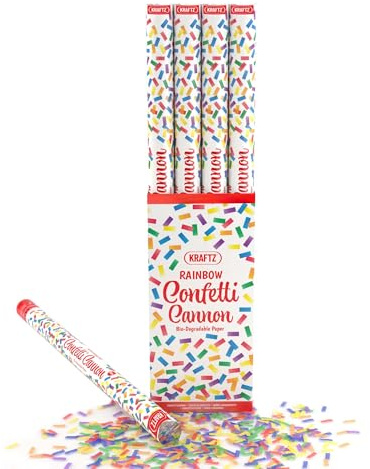 Kraftz Eco Confetti Cannon 80Cm Pack Of 4 Rainbow Party Popper