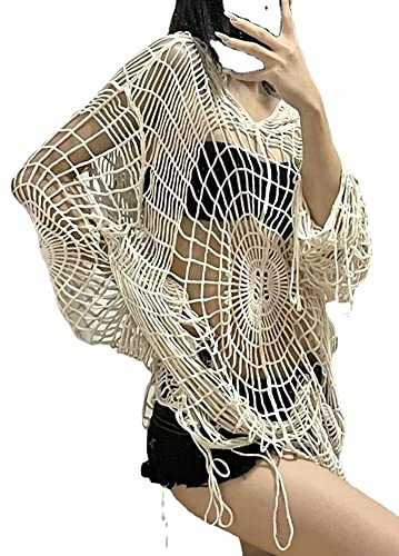 Pbkabiug Fairy Grunge Kleidung Y2k Kleidung Y2k Spinnennetz Hohlloch Design Spice Girl Kapuzenpullover Stricktop Pullover Damen