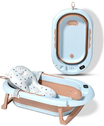 Faltbare Badewanne für Babys Mädchen oder Jungen bis 3 Jahre mit integriertem Thermometer, Badewannenkissen, Antirutschmatte und verschiedenem Zubehör. Kunststoffwanne für Babys, ideal als Geschenk