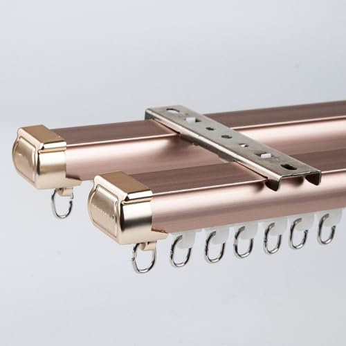 Vorhangschiene Für Decke Oder Wand (1m-6m) Raumteiler Spannstange, Vorhangschienensystem Zur Decken- Oder Wandmontage, Mit Schiene, Rolle, Montagematerial (Color : Gold A, Size : 3m/10FT/2 * 150cm)