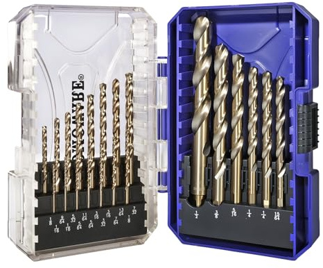 COMOWARE Cobalt Drill Bit Set- 21Pcs M42 High Speed Steel Twist Jobber Length for Hardened Metal, Stainless Steel, Cast Iron and Wood Plastic with Indexed Storage Case, 1/16-1/2