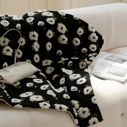 Weihnachts-Überwurfdecke, weiche und warme Fleece-Weihnachts-Überwurfdecken für Couch, Sofa, Bett, gemütliche Winterdecke für Weihnachten, Dekoration, Geschenkdecke (Farbe: Schwarz