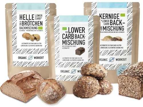 LOWER-CARB-HELLE BRÖTCHEN + LOWER-CARB BROTBACKMISCHUNG + KERNIGE BACKMISCHUNG + Bundle – Bio, vegan, glutenfrei, Eiweiss-Brot-Alternative, ohne Getreide, lactosefrei, keto - Organic Workout