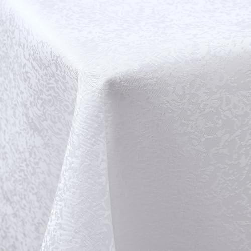 Spotjoy Tischdecke Abwaschbar Rechteckig 100x140cm Polyester Tischwäsche Jacquard Garten Tafeldecke Ornamente Pflegeleicht - Weiß