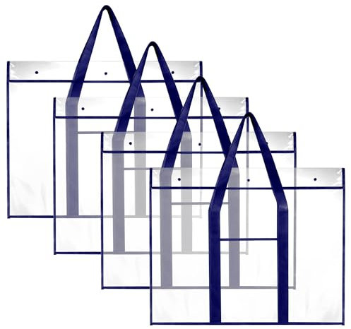 QWORK Große Poster-Aufbewahrungstasche, transparent, mit langem Griff, extra Tasche, für Pinnwände, Kunstwerke und Diagramme, 3 Knöpfe, 80 x 64,8 cm, 4 Stück