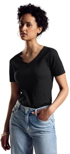 Ribbad T-shirt, svart, 40