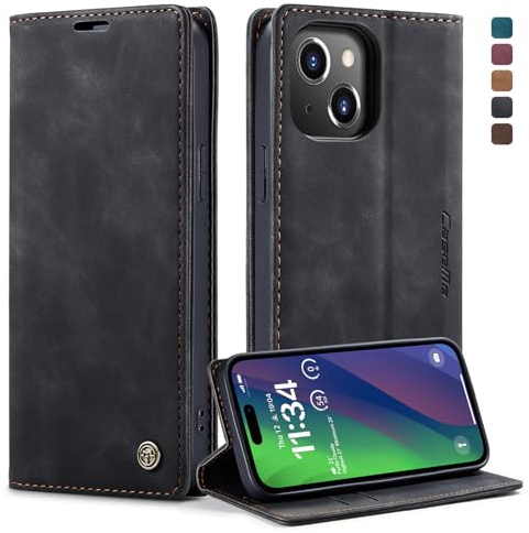 owlhold Coque iPhone 15, Housse Antichoc en Cuir PU Premium Fentes Cartes Etui Pochette de Portefeuille avec Fonction Support Case à Rabat pour iPhone 15 - Noir