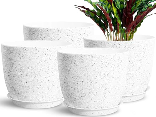 SE SUN-E Set di 4 vasi da fiori per esterni e interni, fioriere per tutte le piante d'appartamento, piante grasse, violette, orchidee e cactus, vasi per piante, vasi da giardino, bianco screziato