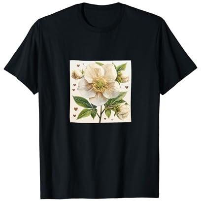 Motif fleur d'hellébore avec cœurs autour de style bohème T-Shirt