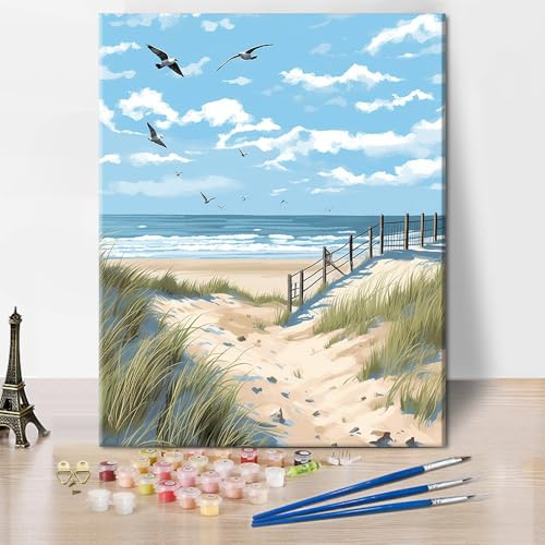 Paint by Numbers for Adults Beginner Beach Paint by Numbers Beach Adult Paint by Number Kits DIY Oil Painting for Adults Paint by Number Arts Craft for Home Wall Decor, 40x50cm