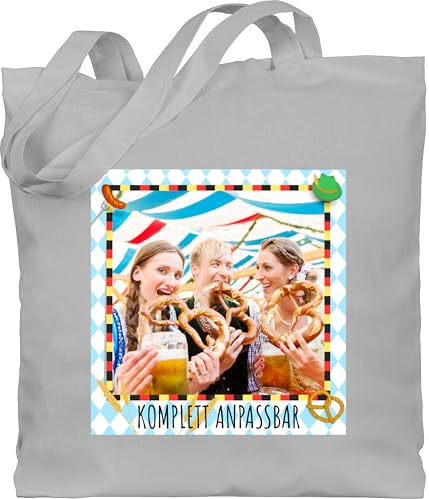 Baumwolltasche - Kompatibel Oktoberfest - Deutschland Volksfest Erinnerung selbst gestalten mit Foto und Text | München Erinnerung personalisiert - Unisize - Hellgrau - trachten bayrisch bayrisches