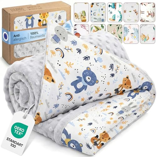 LULANDO® Kuscheldecke 100x75cm Decke Krabbeldecke Spieldecke aus 100% Baumwolle - Antiallergisch - Hergestellt in der EU