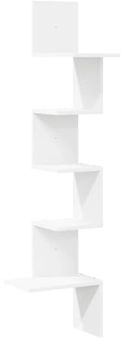 vidaXL Vägghylla hörn vit 32x32x127,5 cm konstruerat trä, vägghylla, väggmonterad hylla, väggdisplayhylla, hörnhylla, hängande hylla