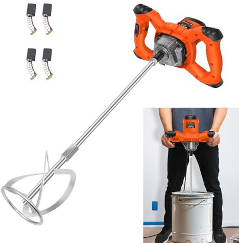 Mescolatore Betoniera portatile per cemento paddle mixer, Miscelatore per Colla Miscelatore elettrico a mano malta betoniera, 6 velocità per miscelare cemento, vernice, calcestruzzo, Arancia