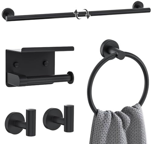 Handtuchstangen-Set, 5-teilig, Badezimmer-Hardware-Zubehör-Set, runder Handtuchhalter, verbesserter Toilettenpapierhalter mit Ablage, Edelstahl, Wandmontage, Badezimmer-Zubehör-Set, 50 cm