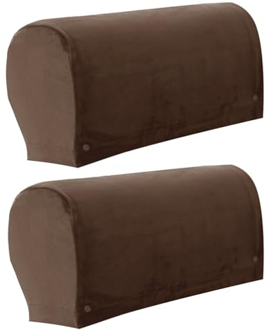 NEKOSUKI 1Pair Armrest Covers, Chair Arm Protectors Stretch Fabric Armrest Sofa with Twist Pin, Armchair Slipcover Protector Elastic Home Office Recliner Couch Loveseat Protective Cloth (Dark Coffee)