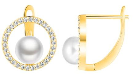 VIKILEE Zirkonia Kreis mit Perlen Creolen Damen Ohrringe Silber 925,Gold/Silber/Rosegold Funkelnd Hypoallergen Ohrringe,Knorpel Huggie Perlen Ohrringe,Mode und Elegant Ohrschmuck für Frauen Mädchen