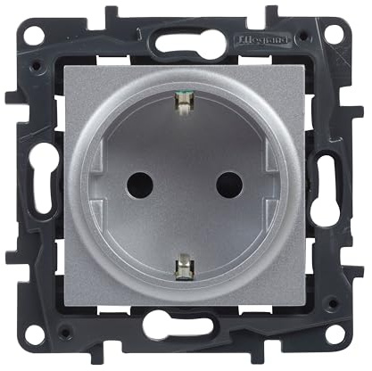 LEGRAND Enchufe 2P+T 16A componible para instalación empotrada, Gama Niloé Step, Color Aluminio, 398251