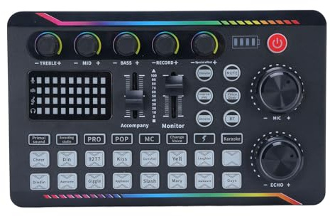 Digital Sound Mixer Board, Carte Son en Direct avec DJ Mixer Effets Changeur de Voix pour Karaoke Live Streaming Record Gaming Podcast, pour Microphone Studio, Enregistrement à