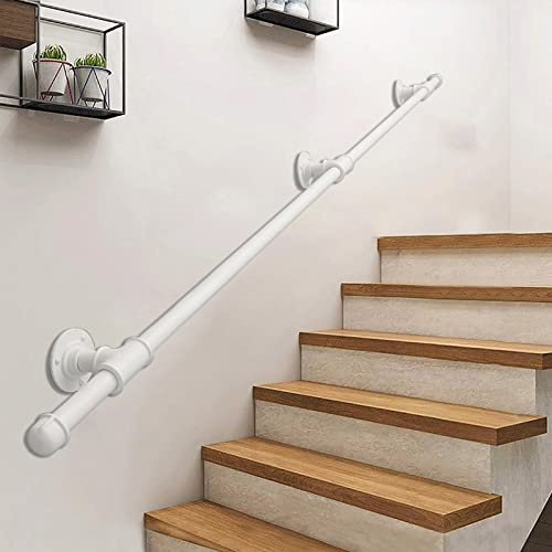 Corrimano in metallo resistente per scale da 3,9 m, moderno, per interni ed esterni, elegante finitura bianca, montaggio a parete, elegante soluzione di sicurezza